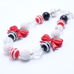 Moda Red bowknot Meninas Chunky Beads Colar Bebé Criança Bubblegum Colar Chunky bonito Design de Jóias frisada