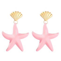 Wholesale- starfish dangle earrings for women bohemian sea star chandelier earring holiday style ear Jewellery gifts 4 Colours pink red blue