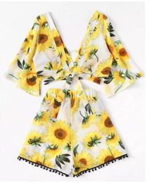 20187 AZULINA Backless Sunflower Romper Summer Halter Sleeveless Girl Playsuit Women Rompers 2018 New Beach Jumpsuits Ladies Overalls