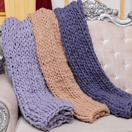 Soft Hand Chunky Knitted Blanket Plaids for Winter Bed Sofa Plane Thick Yarn Knitting Throw 16 Colours Sofa Cover Blankets