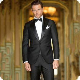 Hot Redcommend -- Handsome Black Groom Tuxedos Groomsmen Wedding Tuxedos Popular Men Formal Prom Jacket Blazer Suit(Jacket+Pants+Tie) 1282