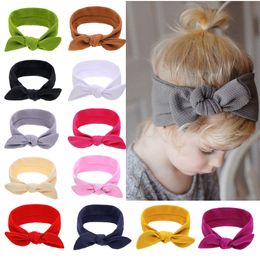 New Europe Baby Girls Bunny Ear Headband Kids Cute Bowknot Hairband Children Bandanas Head Band 12 Colours 15373