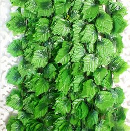 12pcs Fake Hanging Plant Leaves 2 .4m Garland Home Garden Wall Decoration Plastic Green Field Atificial Grape Leaf Vine