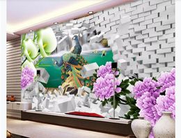 3D customized large photo mural wallpaper HD Peony Peacock Flower Good Moon 3D Living Room TV Background Mural wall paper for walls 3d