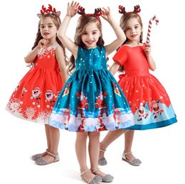 Bebek Kız Tatil Giysileri Çocuklar için Elbiseler Noel Noel Baba Kar Prenses Tutuş Etekler Yeni Yıl Partisi Kostüm Elbise Kafa Bandı