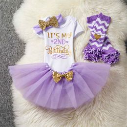 Babies 1st 2nd 1/2 years birthday party dress up rompers+tutus skirts+headband+long stock sock knee warmer 4pcs set infant toddler outfits