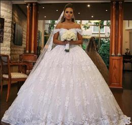 2020 Elegant Lace Ball Gown wedding Dresses Sweetheart Off Shoulder Beading Backless Plus Size Dubai Saudi Arabic Wedding Bridal Gowns