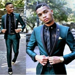 Autumn High Quality Green Satin Men's Suits Wedding Tuxedos Formal Groom Slim Fit Shawl Lapel Custom Made Blazer Suit(Jacket+Pants)