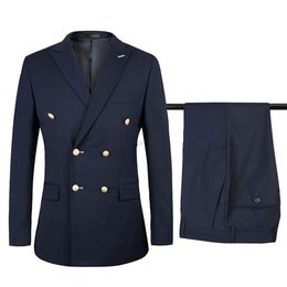 New Side Vent Double Breasted Beige/Navy Blue/Black/Blue Wedding Groom Tuxedos Peak Lapel Groomsmen Mens Suits (Jacket+Pants+Tie) 251