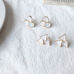 S802 Fashion Jewelry S925 Silver Needle Geometric Earrings Round Triangle Stud Earrings