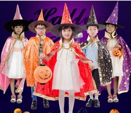 Childrens' Halloween Costume Wizard Witch Cloak Cape Robe and Hat for Boy Girl halloween party accesoires 8.3