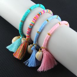 Bohemian shell bracelet national style tassel bracelet colorful soft pottery charm Wristlet for lady girls party favor T2C5240