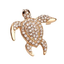 New arrive Cute Gold Color Sea Turtle Brooches for Women Girls Lovely Animal Crystal Lapel Enamel Pin Broche Femme Rhinestone