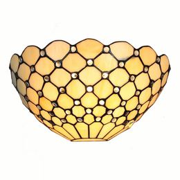 Tiffany Beige Lattice Corridor Wall Lights Bedroom Bedsides Semi European Wall Sconce Beads Balcony Hallway Wall Light