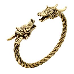 -Huilin jóias estilo boêmio pulseira antiga prata antigo dragão de bronze pulseira bracelete ajustável para homens e mulheres