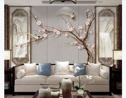 Chinese stereo flower and bird landscape high-end TV background wall painting Wall Papers For Walls 3D Papel De Parede