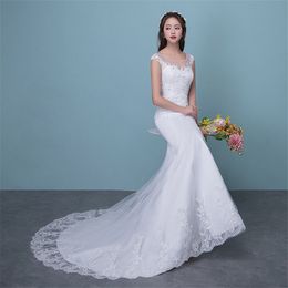 Illusion Sexy Mermaid Train Wedding Dress 2020 New Style Korean Lace Appliques Sequined Fishtail Bride Princess estidos de noiva