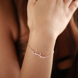 Customized Jewelry Rose Gold Arabic Name Bracelet Men Stainless Steel Personalized Bracelets For Women Pulseras Birthday Gift