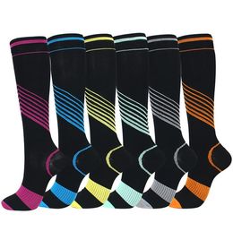 V-Striped Knee-High Compression Socks Men Women Sports Cotton Socks Fit Athletic Running Nurses Flight Travel Recovery Stockings S/M L/XL