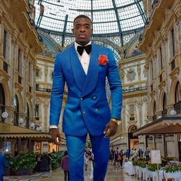 Royal Blue Men Wedding Tuxedos Embossing Groom Tuxedos Fashion Men Blazer 2 Piece Suit Prom/Dinner Jacket Custom Made(Jacket+Pants+Tie) 1602