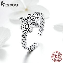 Wholesale- Sterling Silver Snowflakes Flower Open Size Adjustable Finger Ring Fashion Jewellery Women Mother Anniversary Birthday Gift
