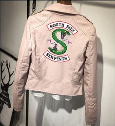 Womens PU Faux Leather Jacket Riverdale 인쇄 겨울 여성 캐주얼 얇은 자켓 윈드 브레이커 겉옷 빈티지 코트