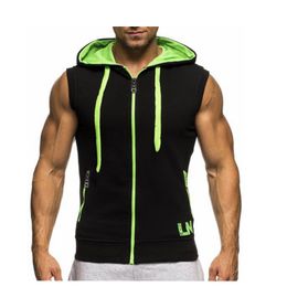 Hoodie erkek moda hoodie yelek kolsuz ceket kontrast kapüşonlu zip erkek fitness vücut geliştirme yelek rahat ceket ceket