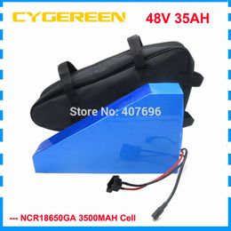 2000W 48V 35AH Electric bike battery 48V triangle lithium ion battery with bag use NCR18650GA 3500mah cell 50A BMS 5A Charger