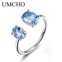 Umcho 10.7ct Natural Sky Blue Topaz Gemstone Ring Solid 925 Sterling Silver Adjustable Engagement rings For Women