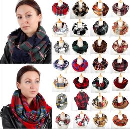 Winter Chic Knit Tartan Plaid Infinity Scarf Shawl Women Loop Bandana New Designer Red Buffalo Acrylic Grid Check Snood Scarves