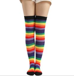 festival christmas Sexy Women lady long tube stripe Socks rainbow Thigh High stockings Cotton Over Knee Socks Student girls Hiphop sock