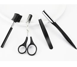 Eyebrow shaping set 4pcs/set shaping knife eyebrow clip eyebrow comb beauty scissors beauty tools free shipping 20 sets