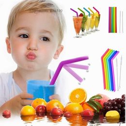 Silicone Straw Reusable Silicone Flexible Bend Smoothies Drinking Straws Kitchen Environment-friendly Multicolor Straws straight bent 4687