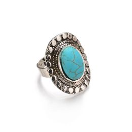 Natural Tibetan Silver Turquoise Ring Fashion Jewellery Size Adjustable