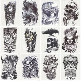 12 Sheets Waterproof 3D Arm Sleeve Makeup Temporary Tattoos Sticker Men Women Flash Tatoos Body Arts Swimsuit Makeup Tools D19011202