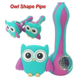 Silicone Smoking Pipes Dab Rigs Smoking Pipes Silicon Pipe Owl-shape Silicone Hand Pipe Portable Unbreakable Spoon Pipe With Glass Bowl