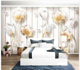 Simple relief new Chinese tulip jewelry three-dimensional background wall decoration painting 3d wallpapers