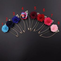 Men's Flower Lapel Pin Rose for Wedding Handmade Boutonniere Stick Boutineers 8pcs Assorted Colours