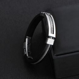 Bracelets Bangles Wristband Punk Design Black Silicone Bracelet Simple Rubber Charm Pulsera Hombre Bracelet Bangle