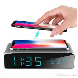 electric led alarm clock with phone wireless charger desktop digital thermometer clock hd mirror clock with time memory