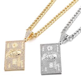 Dollars Franklin Head Pendant Iced Out Shining Crystal Neckalce Charm Cuba's Necklace Men Hip Hop Jewelry