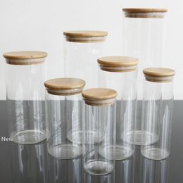 -Bambus Deckel Transparente Glasflaschen Kanister Jar Lagerung Corks Abdeckung Gläser für Sand Liquid-Food-Eco Friendly Glasflaschen IIA172