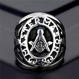 Fashion 316L Stainless Steel Black Silver Ancient Big Punk Masons Masonic signet ring Hip Hop Gothic rings Jewellery for men