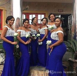 Nigerian South African Lace Top Royal Blue Mermaid Bridesmaid Dresses Plus Size Evening Prom Dress Wedding Guest Gowns Maid of Honour Dress