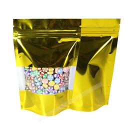 Variety Sizes Stand Up Zip Lock Bags Shine Gold Heat Sealing Coffee Bean Storage Bags With Window