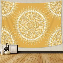 Bohemian Tapestry, Mandala Hippie Popular Wall Hanging Tapestry Warm Yellow Beach Blanket