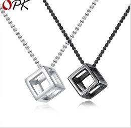 Personality hollow cube pendant three-dimensional happiness magic cube titanium steel necklace Necklace Jewellery