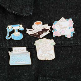 GG Pins, Brooches Creative Enamel Pins Flower Envelope Letter Telephone Coffee Cup Book Badge Vintage Lapel Jewelry Gifts For Writer