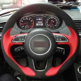 Hand-stitched Car Steering Wheel Cover Red Leather Black Suede for Audi Q3 Q5 2013 2014 2015