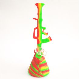 Machine Gun Silicone Beaker Bong 11.4 Inch With 14mm Male Glass Bowl Unbreakable Unique Detachable Wax Dab Oil Dry Herb Tobacco Smoking Bong